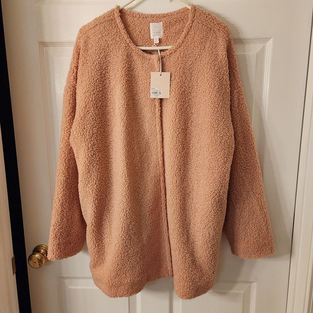 NWT Lauren Scott Pink Jacket Coat Sweater XL Pockets Cute Comfy